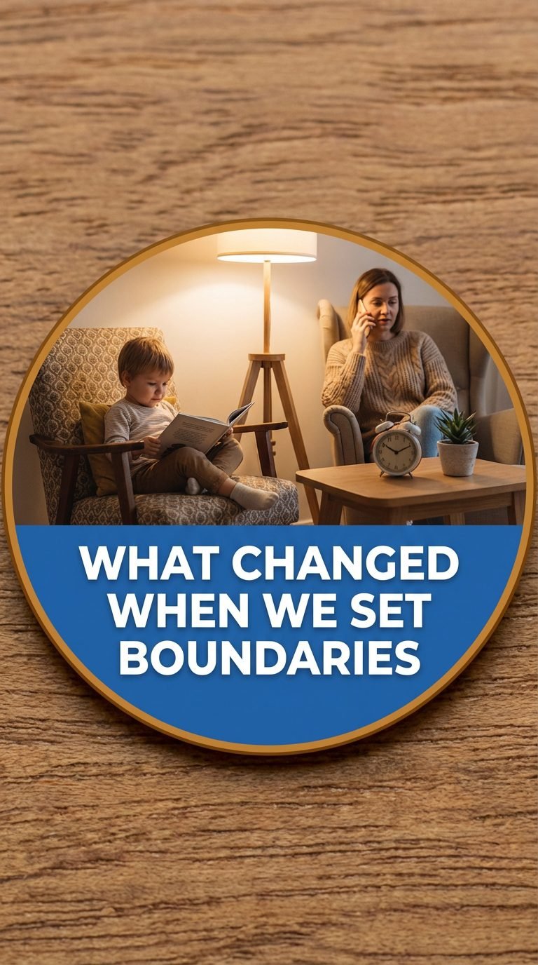 Child reading a book peacefully while parent talks on the phone.