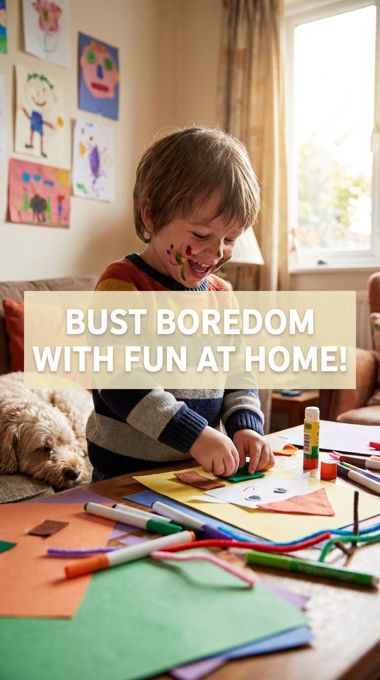 Child creating an arts and crafts project at home.