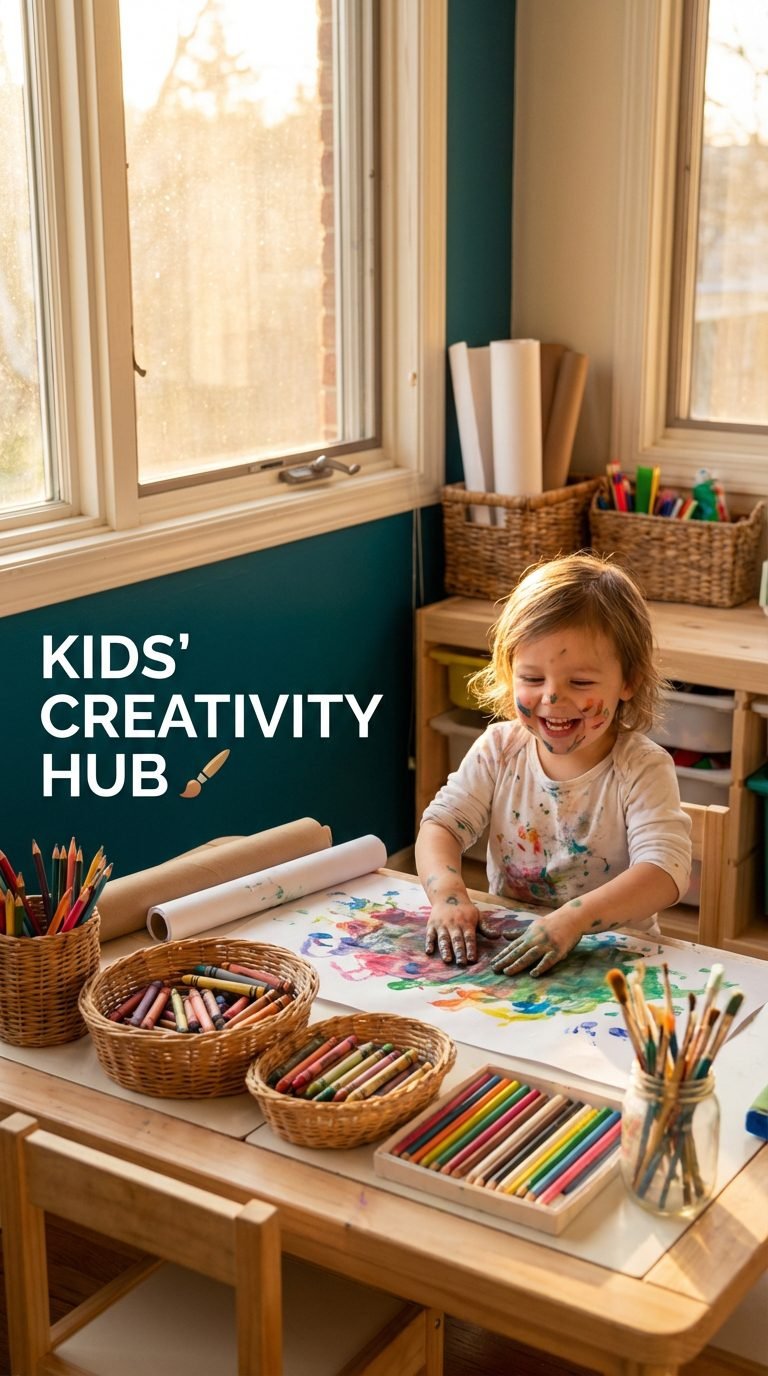 Child enjoying arts and crafts at home.