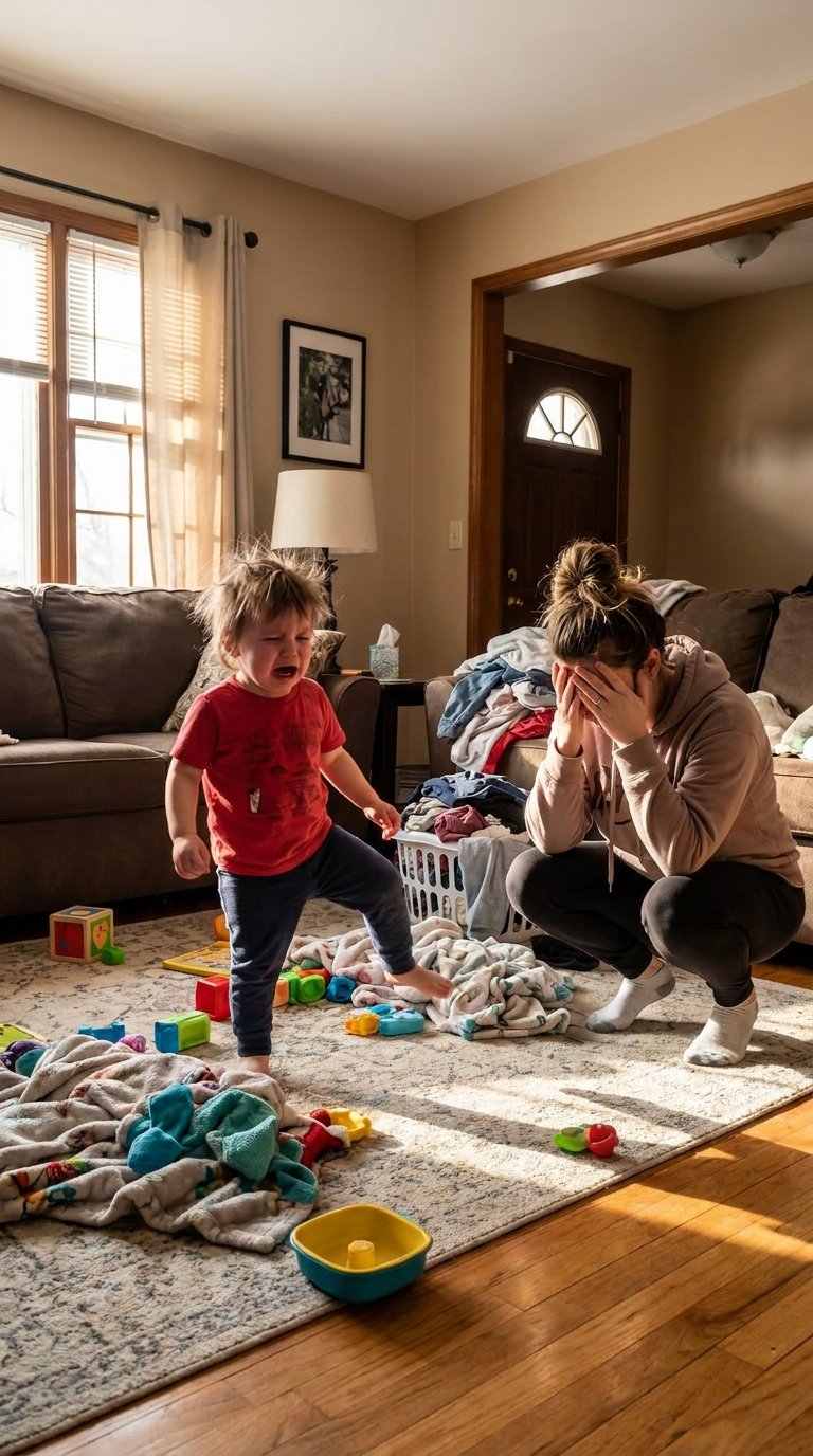 3-year-old child enjoying three year old tantrums at home in a calm everyday family setting
