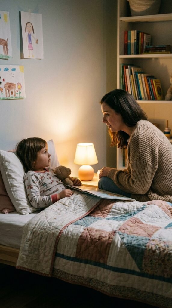 7-year-old child doing finding your own space in a calm home setting related to why moms feel touched out