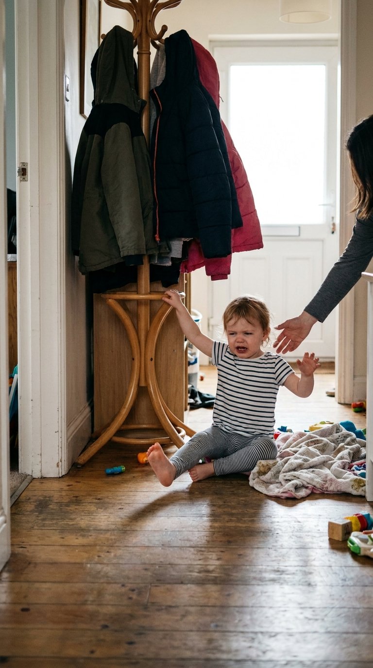 3-year-old toddler enjoying nap time meltdowns at home in a calm everyday family setting
