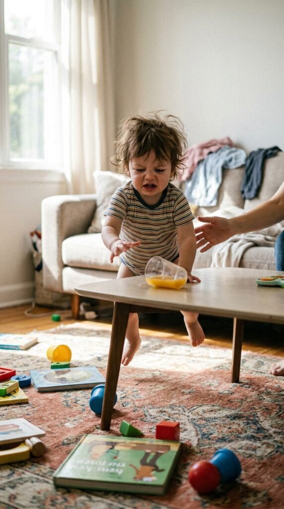 3-year-old toddler doing a simple activity in a calm home setting related to nap time meltdowns