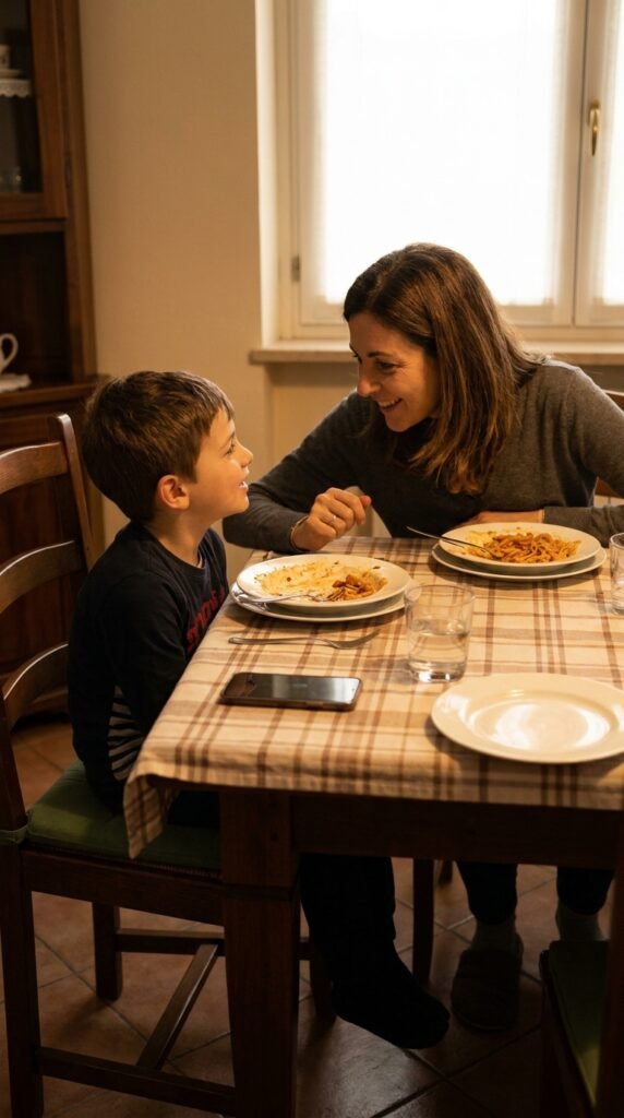 7-year-old child doing a simple activity in a calm home setting related to working mom overstimulation