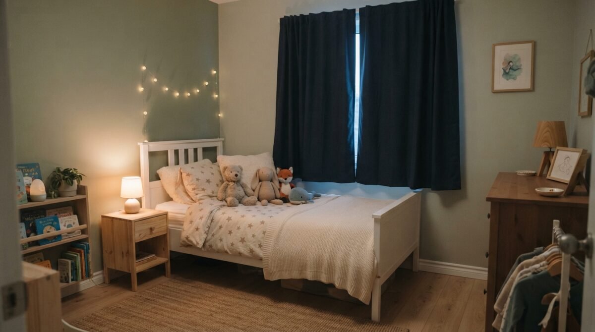 Calm, sleep-friendly children's bedroom ready for bedtime